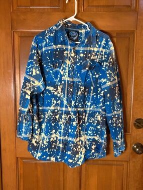 Angry Minnow Splatter Plaid Button Down Top Size XL